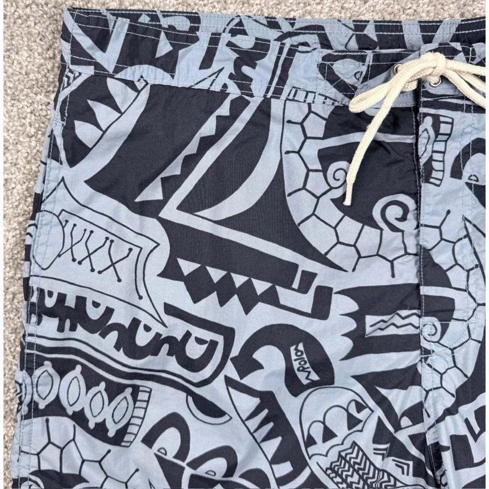 Polo Sport Ralph Lauren Swim Trunks XL Blue Tribal Tiki Print Mesh‎ Lined Y2K